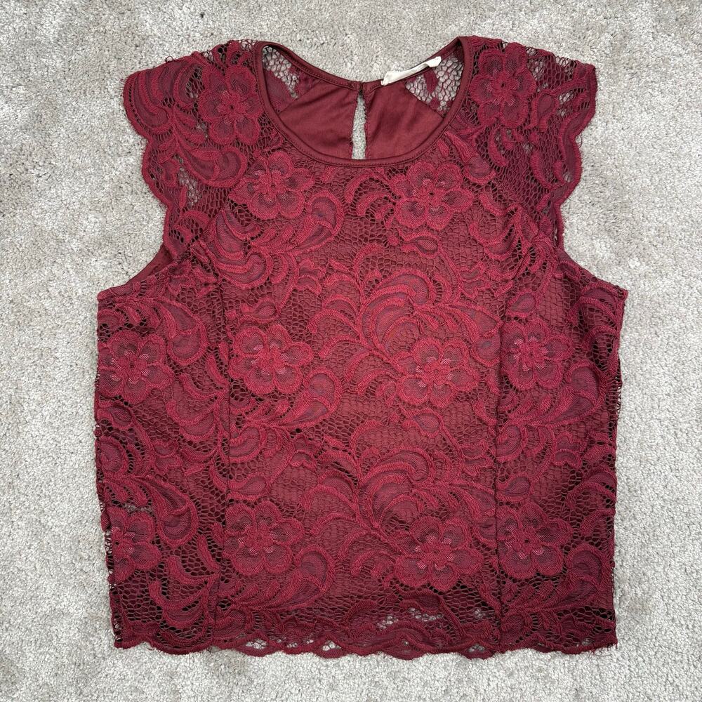 Elodie Lace Top Size L Burgundy Wine Red Floral Lined Stretch Coquette Dainty